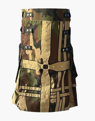 HYBRID KILT IN KHAKI AND GOTHIC WOODLAND CAMO - Scottish Kilt Jacket™ USA-UK