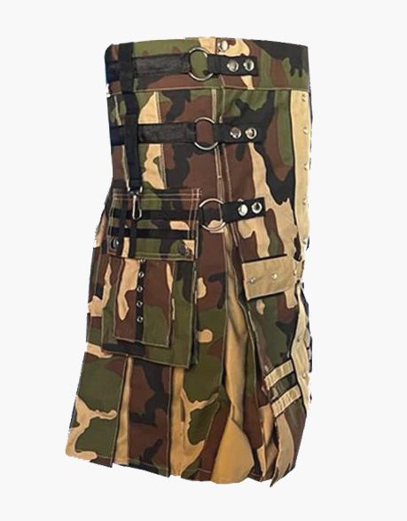 HYBRID KILT IN KHAKI AND GOTHIC WOODLAND CAMO - Scottish Kilt Jacket™ USA-UK