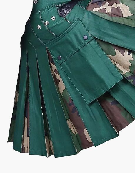 A CAMOUFLAGE AND GREEN HYBRID KILT - scottish kilt jacket