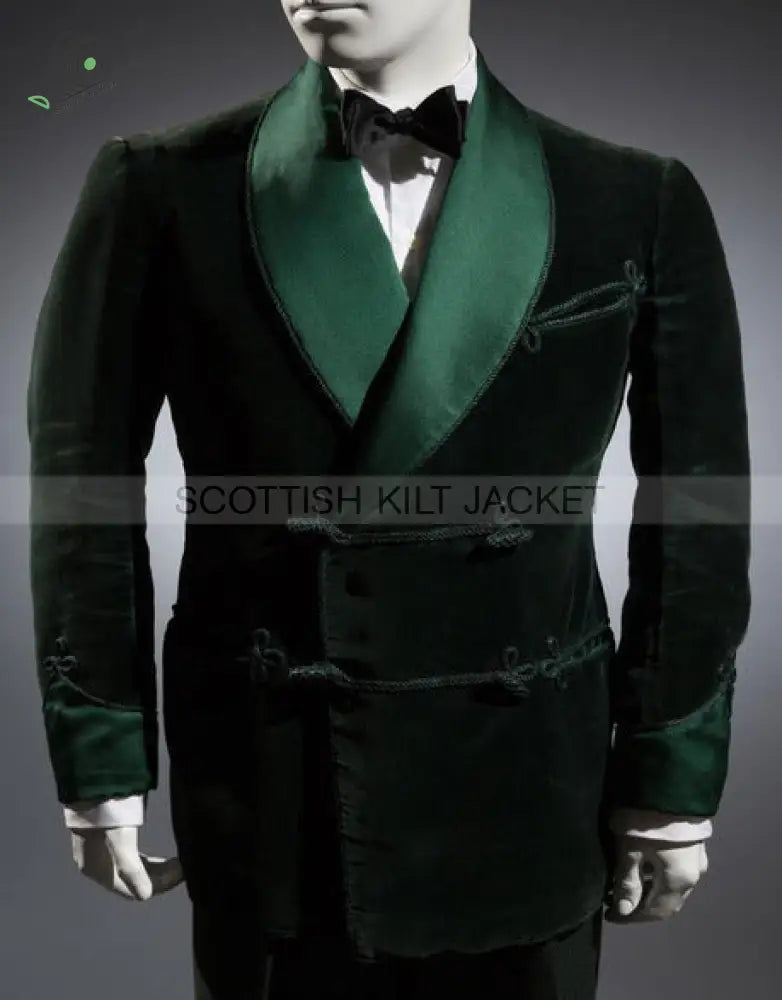 Green Velvet Blazer For Evening Smoking Jackets