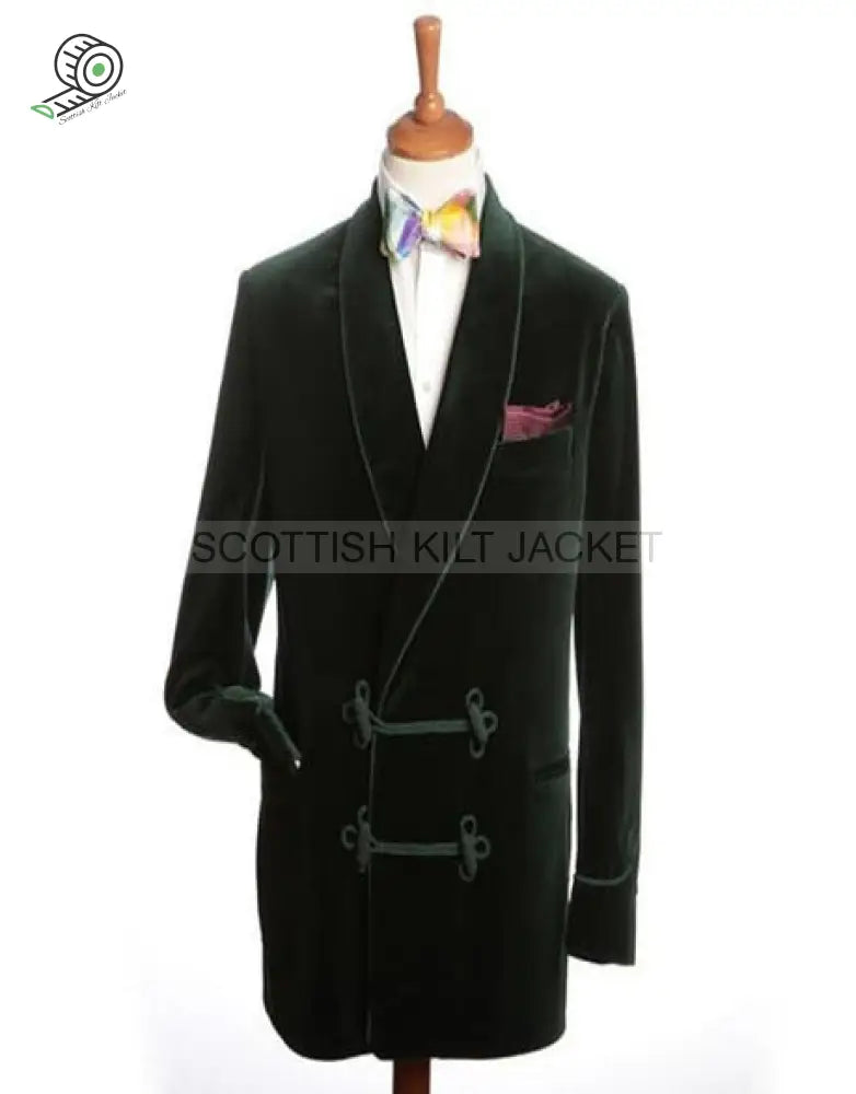 Green Velvet Frogging Jacket Smoking Jackets