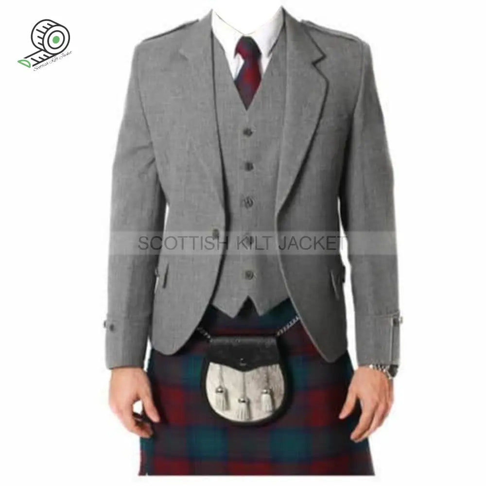 Grey Argyll Vest And Jacket Tweed Kilt Jackets