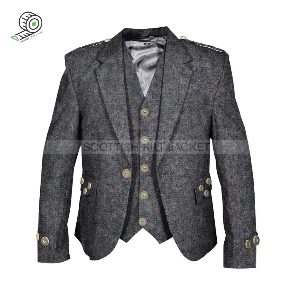 Grey Brushed Blazer Argyll Jacket & Vest Tweed Kilt Jackets