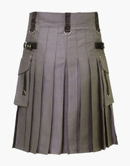 CHARMING GREY UTILITY KILT WITH STUDS - Scottish Kilt Jacket™ USA-UK