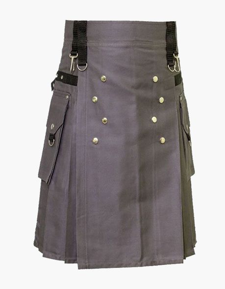 CHARMING GREY UTILITY KILT WITH STUDS - Scottish Kilt Jacket™ USA-UK