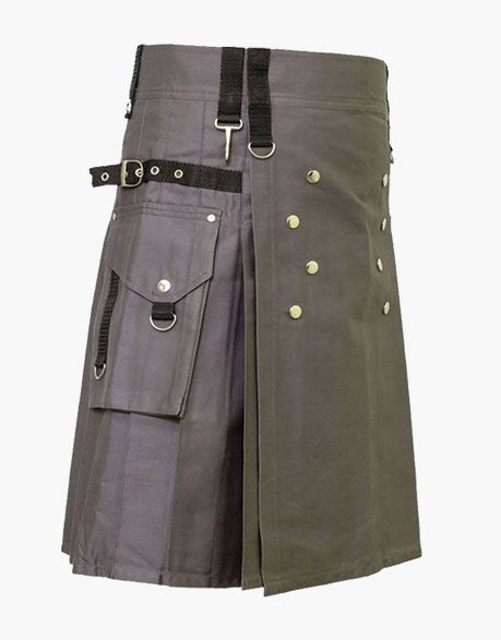 CHARMING GREY UTILITY KILT WITH STUDS - Scottish Kilt Jacket™ USA-UK