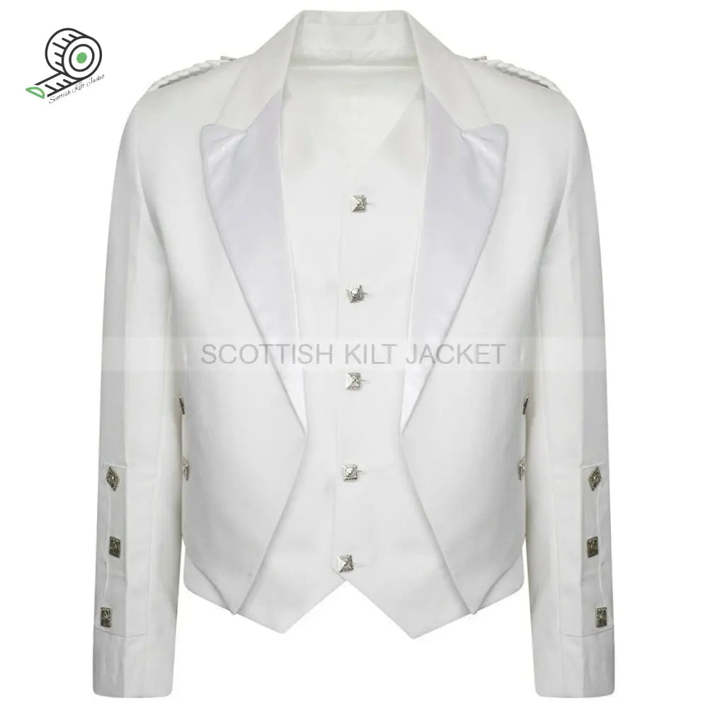 Highland Prince Charlie Kilt Jacket & Waistcoat With White Pipe Band Jackets