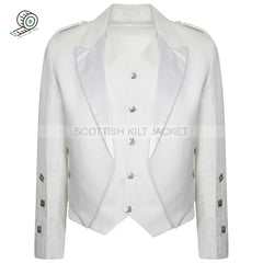 Highland Prince Charlie Kilt Jacket & Waistcoat With White Pipe Band Jackets