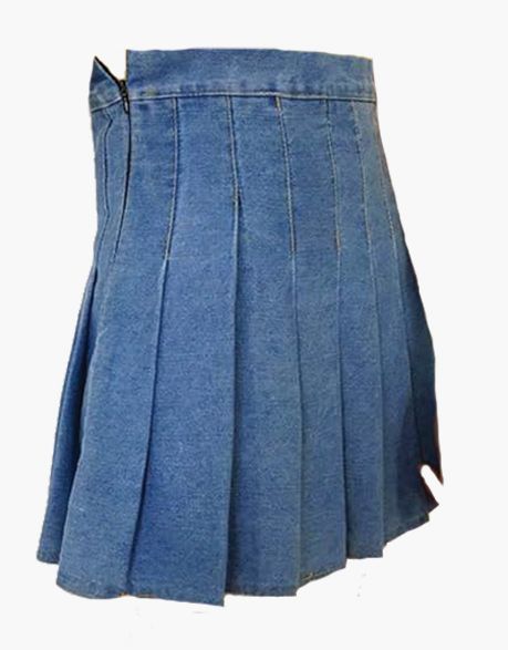 Blue denim little skirt with pleats for ladies - Scottish Kilt Jacket™ USA-UK