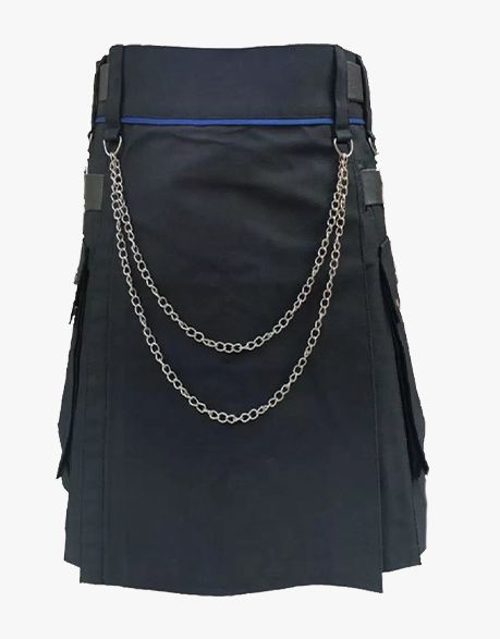 Modern Utility Kilt in Black with Chains by Lautremont - Scottish Kilt Jacket™ USA-UK