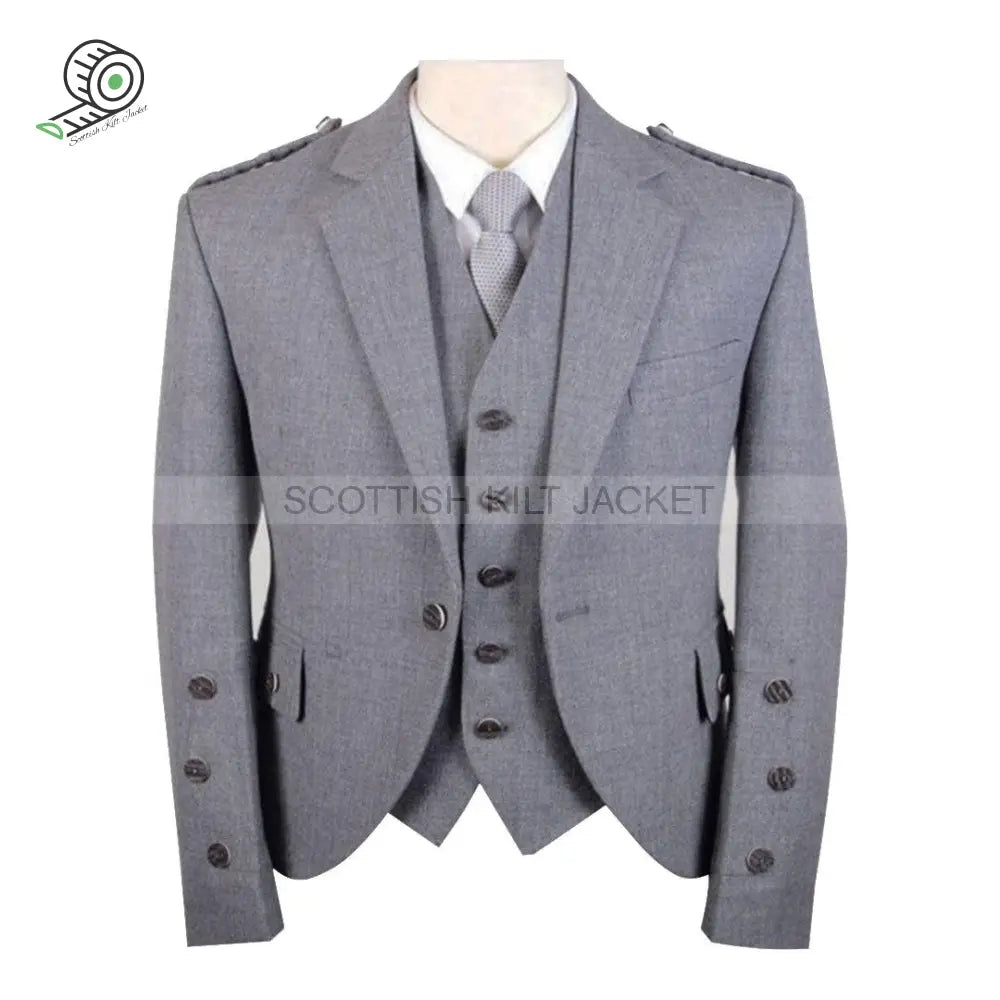 Light Grey Vest And Jacket In Argyll Tweed Kilt Jackets