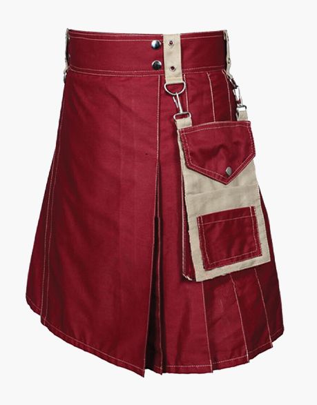 KHAKI AND MAROON UTILITY KILT - Scottish Kilt Jacket™ USA-UK