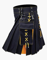 HYBRID KILT IN BLACK AND YELLOW WITH LACES STYLE