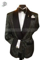 Men’s Black Quilted Dotted Blazer Smoking Jackets