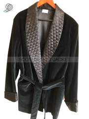 Men’s Black Velvet Quilted Coat For Evening Hosting Smoking Jackets