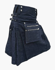 MEN'S DETACHABLE FRONT POCKET BLUE DENIM KILT