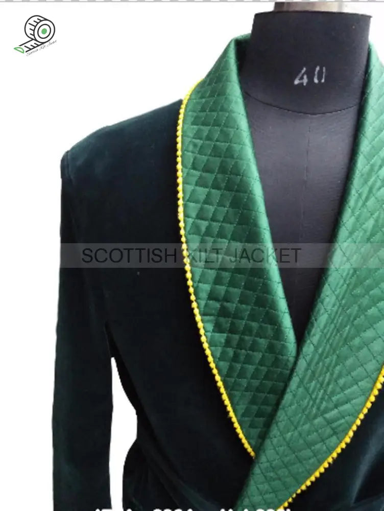 Men’s Green Velvet Jacket With Quilting For Evening Events Smoking Jackets