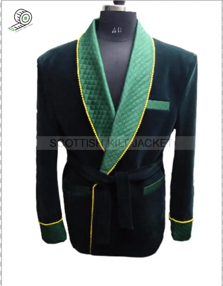 Men’s Green Velvet Jacket With Quilting For Evening Events Smoking Jackets