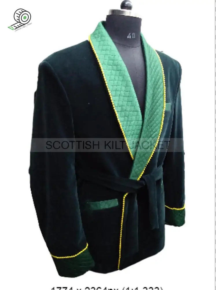 Men’s Green Velvet Jacket With Quilting For Evening Events Smoking Jackets