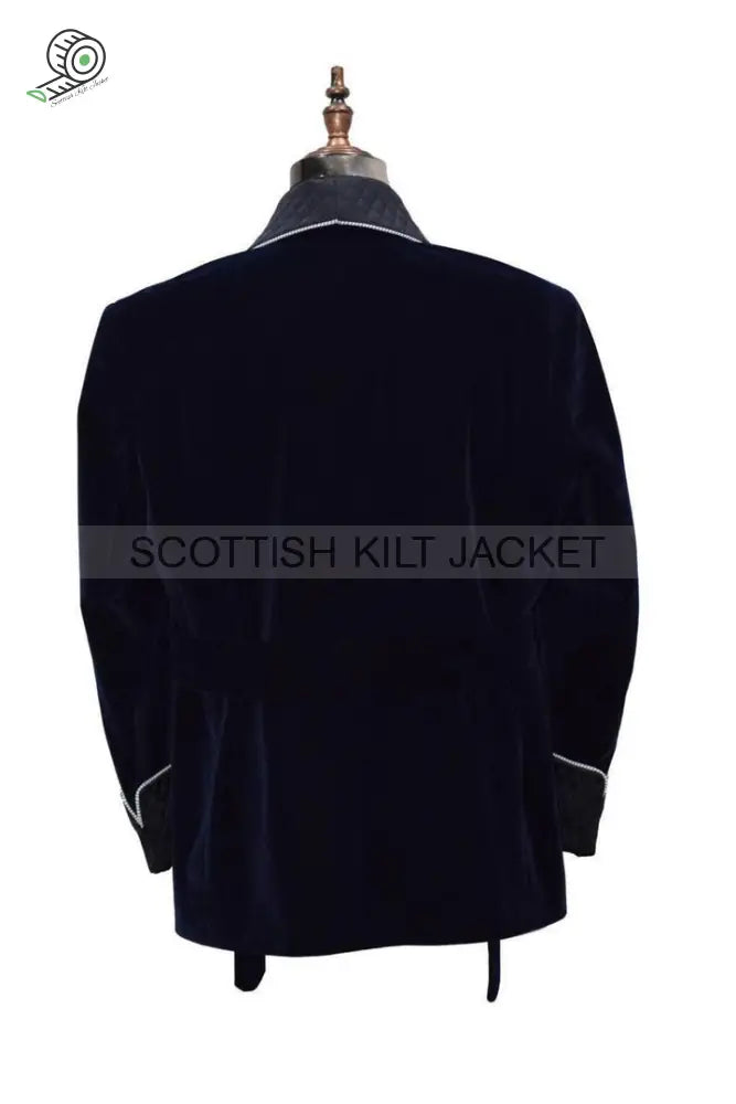 Men’s Navy Blue Velvet Blazers With Quilted Jackets Smoking