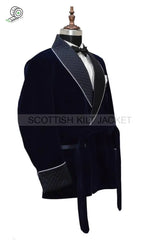 Men’s Navy Blue Velvet Blazers With Quilted Jackets Smoking