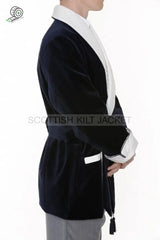 Men’s Navy Velvet Quilted Dinner Coat Smoking Jackets