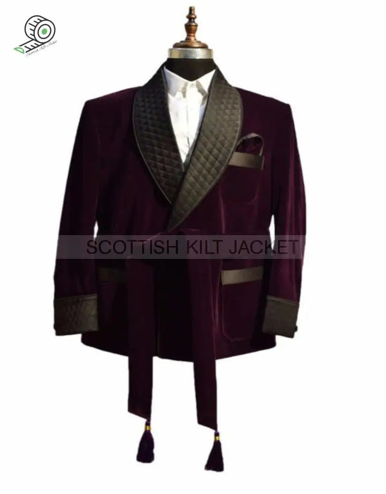 Men’s Purple Quilted Velvet Blazer Smoking Jackets