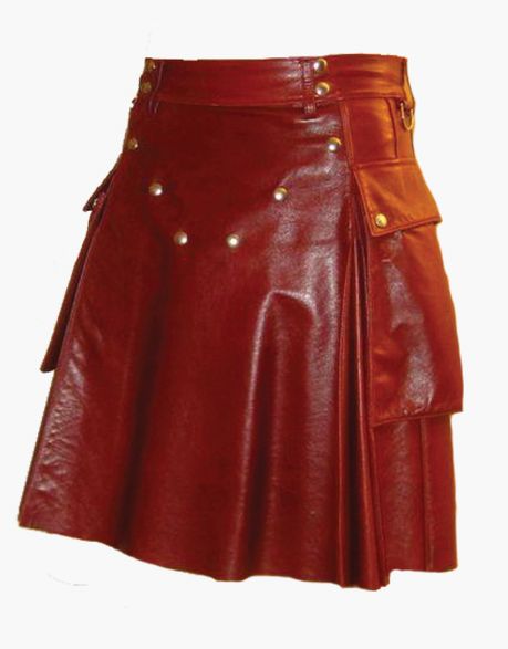 STUDDED APRON AND RED LEATHER KILT FOR MEN - Scottish Kilt Jacket™ USA-UK