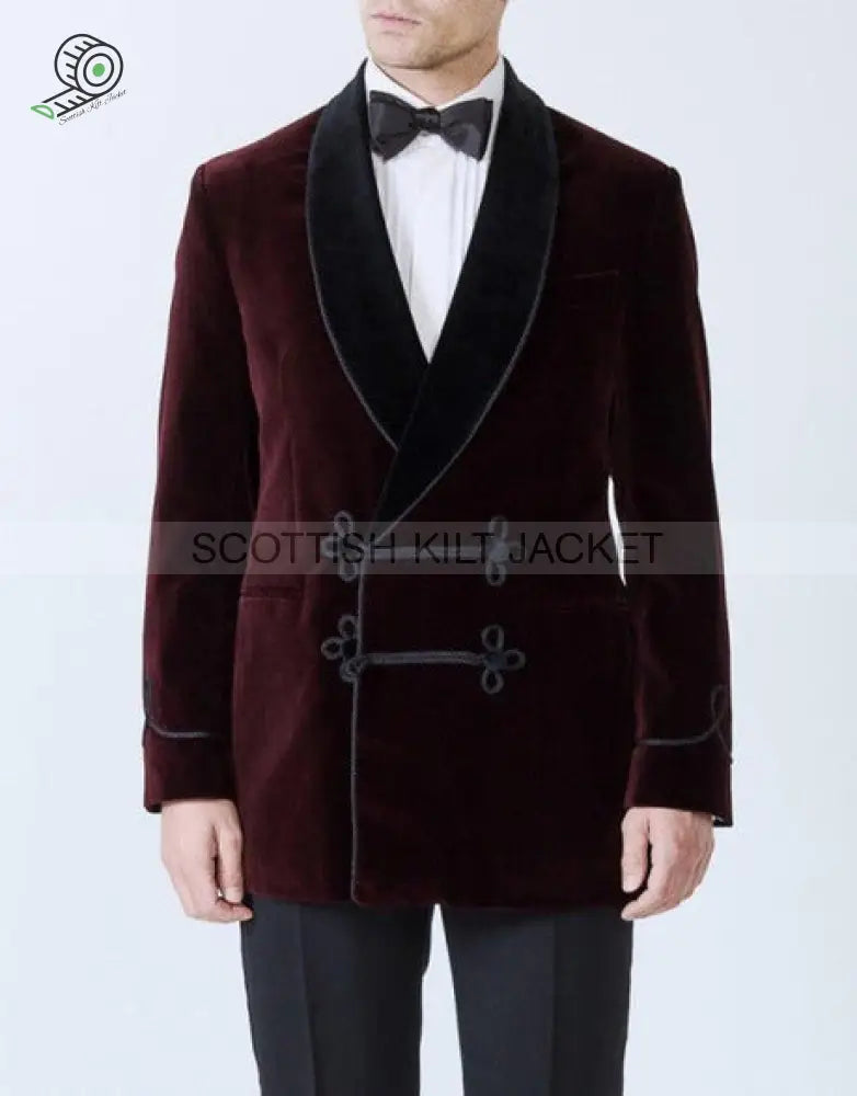 Men’s Robes Jacket Dinner Party Wear Burgundy Velvet Blazer Smoking Jackets