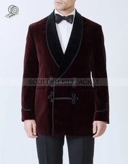 Men’s Robes Jacket Dinner Party Wear Burgundy Velvet Blazer Smoking Jackets