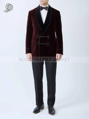 Men’s Robes Jacket Dinner Party Wear Burgundy Velvet Blazer Smoking Jackets