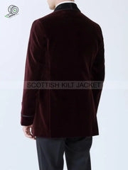 Men’s Robes Jacket Dinner Party Wear Burgundy Velvet Blazer Smoking Jackets