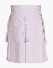 DESIGN OF WHITE UTILITY KILT FOR MEN WITH LACES - Scottish Kilt Jacket™ USA-UK