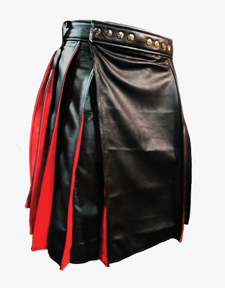 MODERN LEATHER KILT IN RED AND BLACK - Scottish Kilt Jacket™ USA-UK