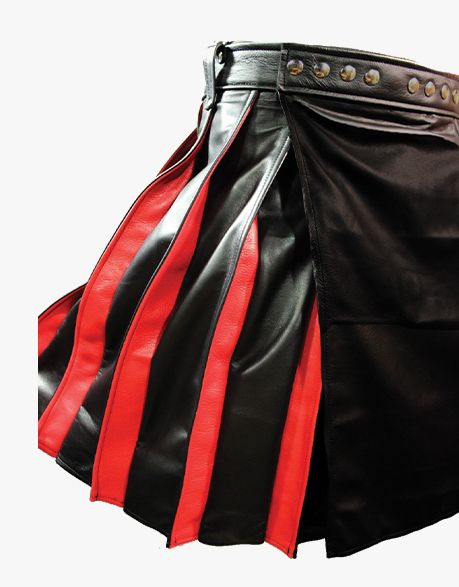 MODERN LEATHER KILT IN RED AND BLACK - Scottish Kilt Jacket™ USA-UK