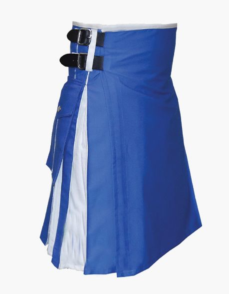 MODERN BLUE AND WHITE HYBRID KILT - scottish kilt jacket