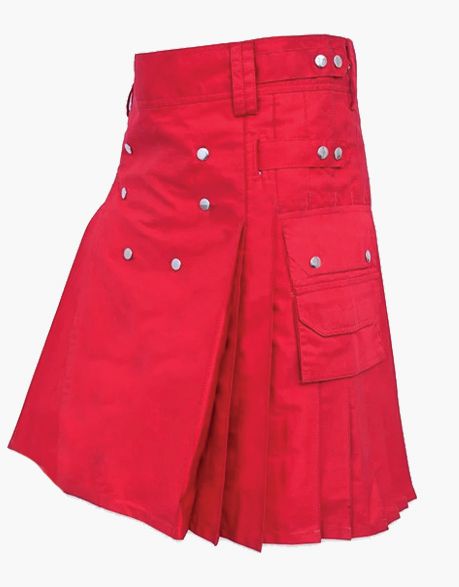 COTTON STRAPS ON A MODERN RED UTILITY KILT - Scottish Kilt Jacket™ USA-UK