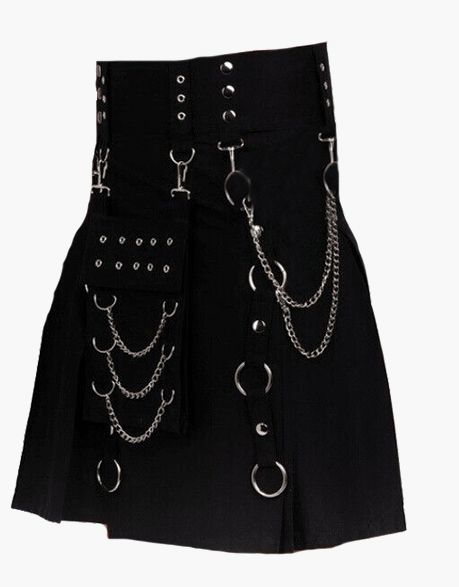 NEW BLACK UTILITY KILT IN A GOTHIC STYLE - Scottish Kilt Jacket™ USA-UK