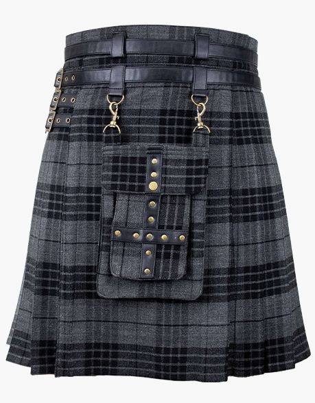 LEATHER STRAPS - NIGHT WATCH TARTAN UTILITY KILT - scottish kilt jacket