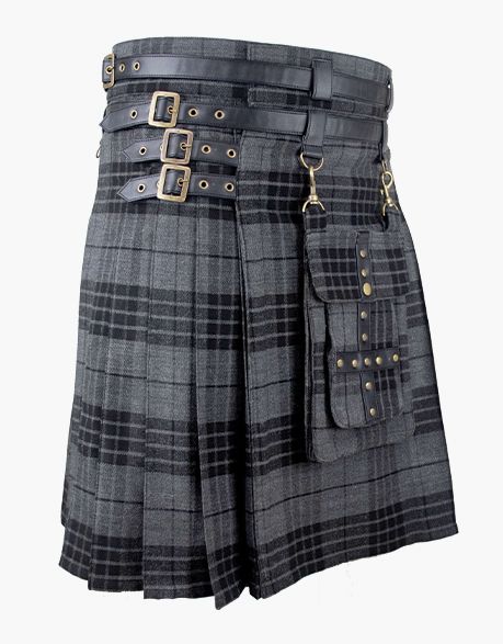 LEATHER STRAPS - NIGHT WATCH TARTAN UTILITY KILT - scottish kilt jacket