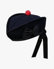 BLACK PLAIN HIGHLAND RED POM GLENGARRY CAP - Scottish Kilt Jacket™ USA-UK