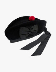 BLACK PLAIN HIGHLAND RED POM GLENGARRY CAP - Scottish Kilt Jacket™ USA-UK