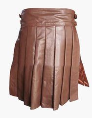 PLEATED LEATHER KILT IN BROWN - Scottish Kilt Jacket™ USA-UK