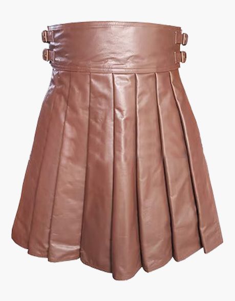 PLEATED LEATHER KILT IN BROWN - Scottish Kilt Jacket™ USA-UK