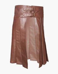 PLEATED LEATHER KILT IN BROWN - Scottish Kilt Jacket™ USA-UK