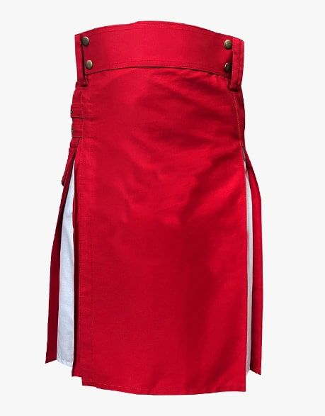 A WHITE AND RED HYBRID UTILITY KILT - scottish kilt jacket