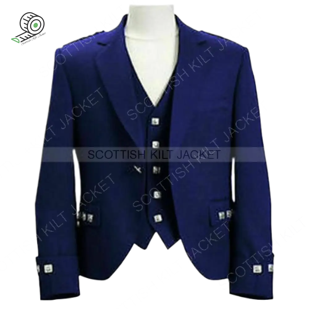 Scottish Argyle Jacket Blue Blazer Woolargyle Kilt & Waistcoat/Vest Kilt