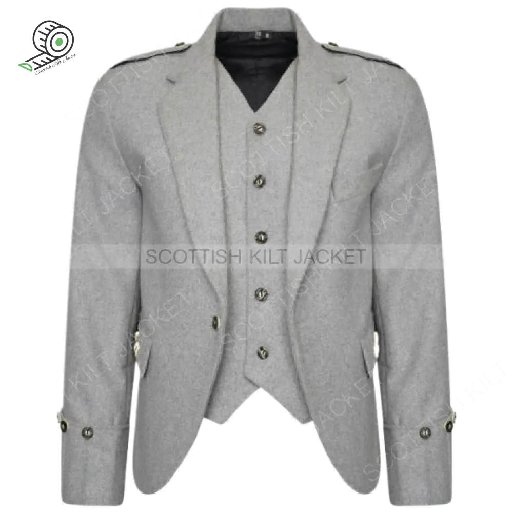 Scottish Argyle Jacket Light Grey 100% Wool Kilt & Waistcoat Vest Kilt