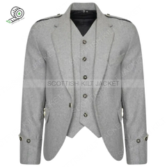 Scottish Argyle Jacket Light Grey 100% Wool Kilt & Waistcoat Vest Kilt