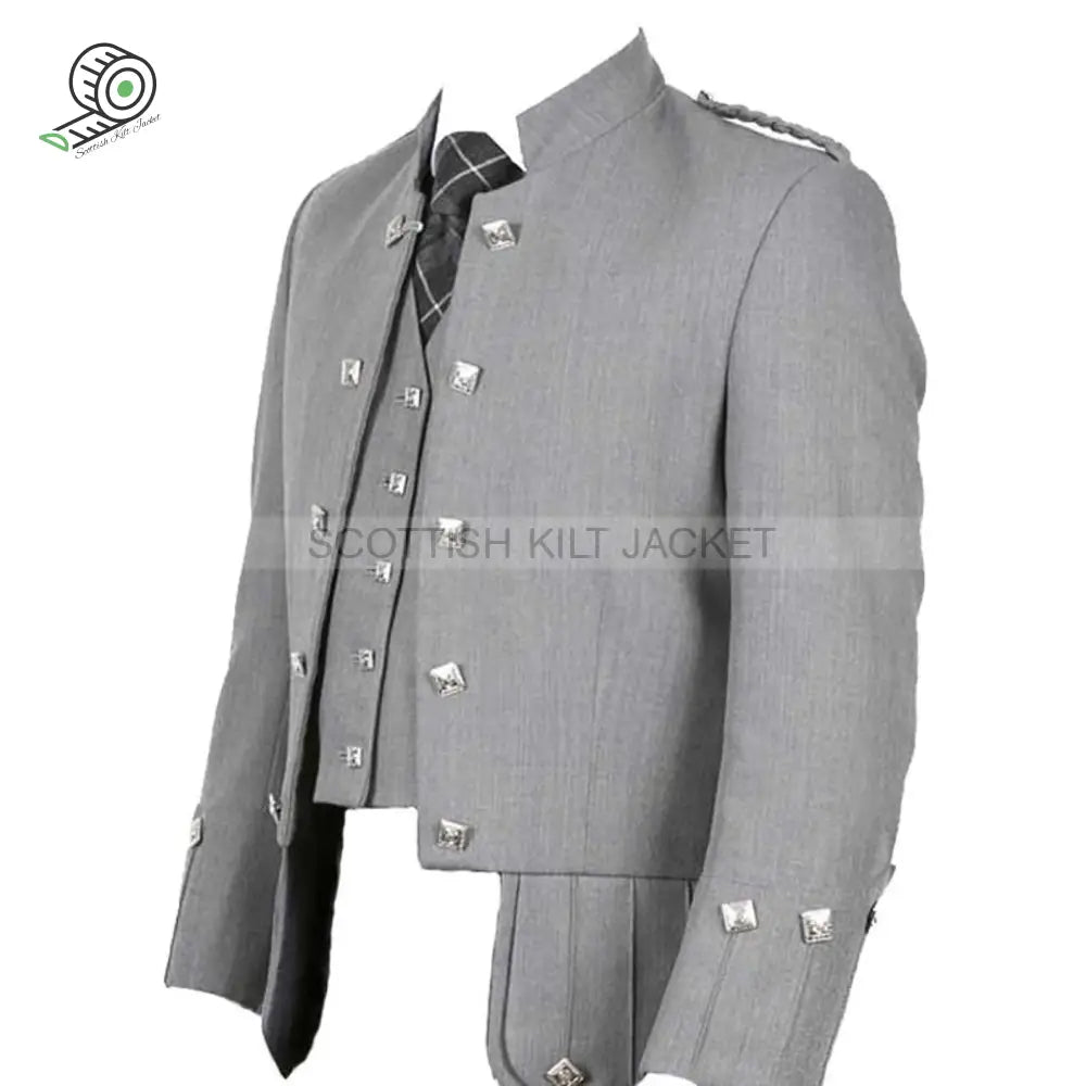 Scottish Doublet Sheriffmuir Kilt Jacket With 5 Button Waistcoat In Grey